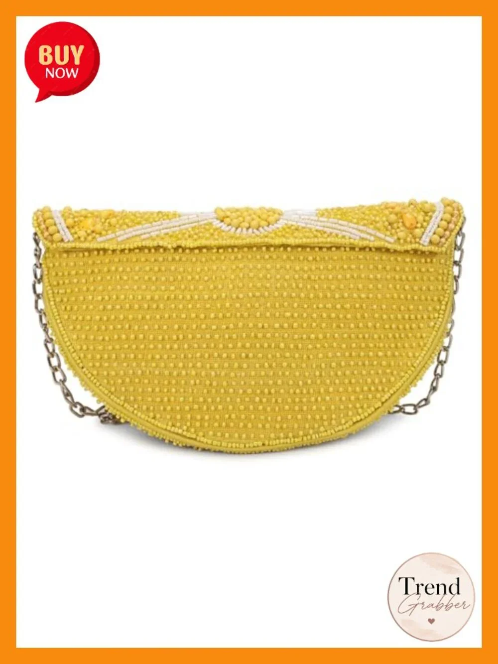 Beaded Lemon Slice Clutch Purse with Chain Strap, Novelty Fruit Design